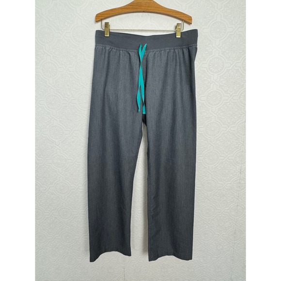 Figs Pants - FIGS Heather Charcoal Gray Straight Leg Scrub Pants Teal Drawstring T21003P